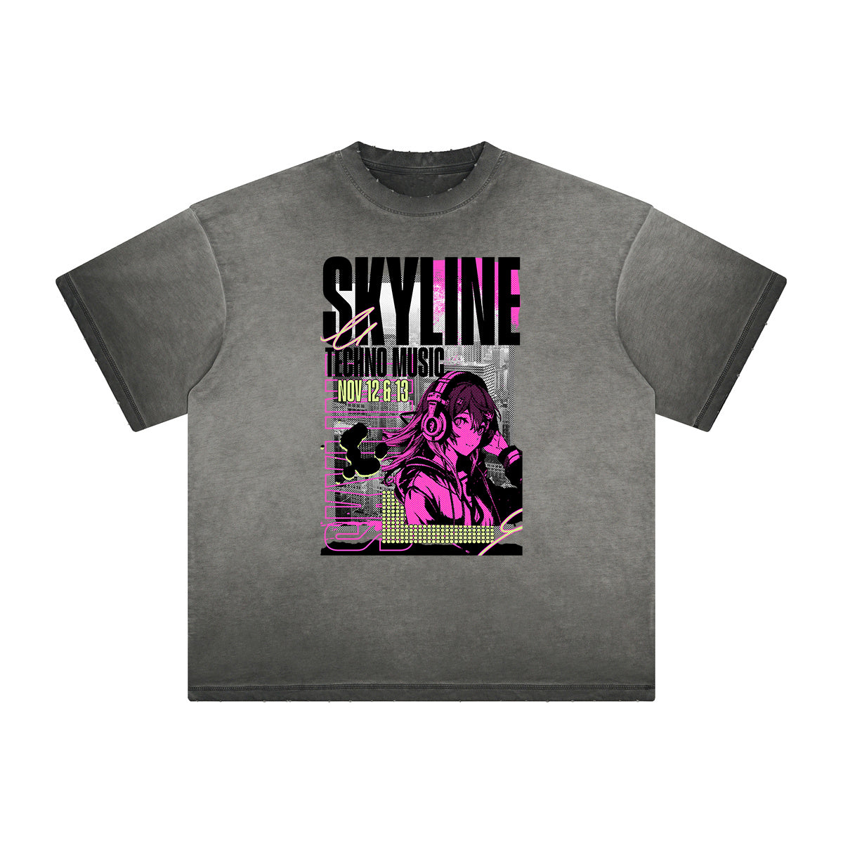 Camiseta con gráfico de anime Y2K desgastado y descolorido