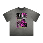 Camiseta con gráfico de anime Y2K desgastado y descolorido