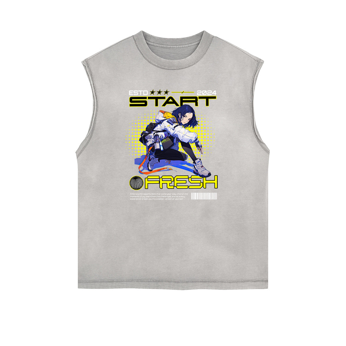Washed Faded Y2K Anime Pattern Tank Top