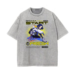 Camiseta con estampado de anime Y2K desteñido y lavado