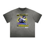 Camiseta con gráfico de anime Y2K desgastado y descolorido