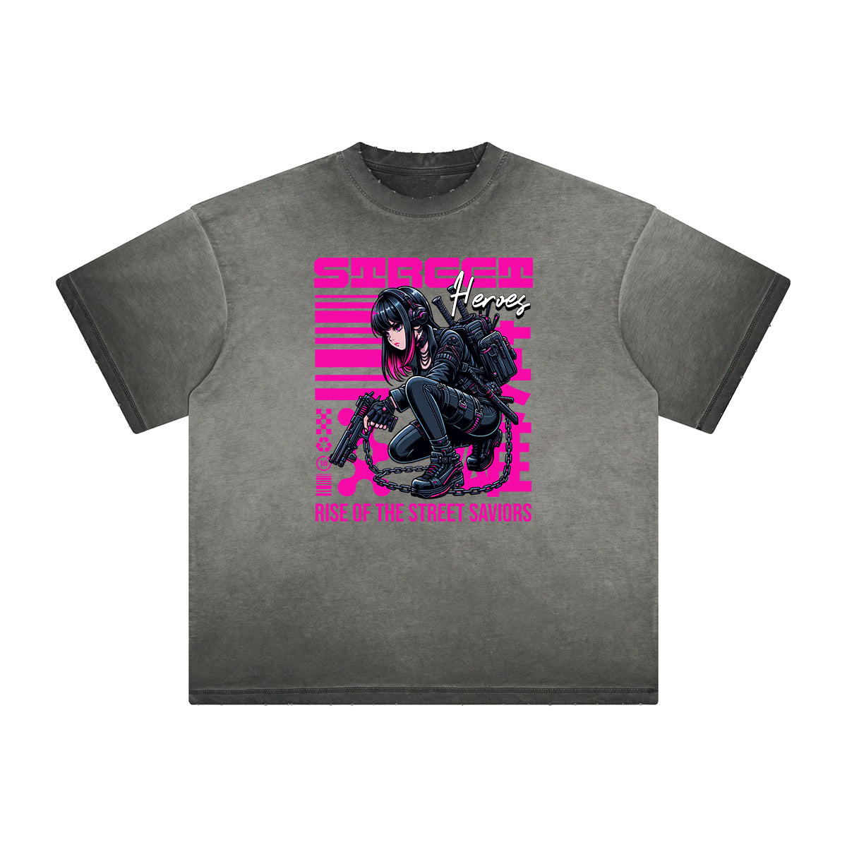 Camiseta con gráfico de anime Y2K desgastado y descolorido