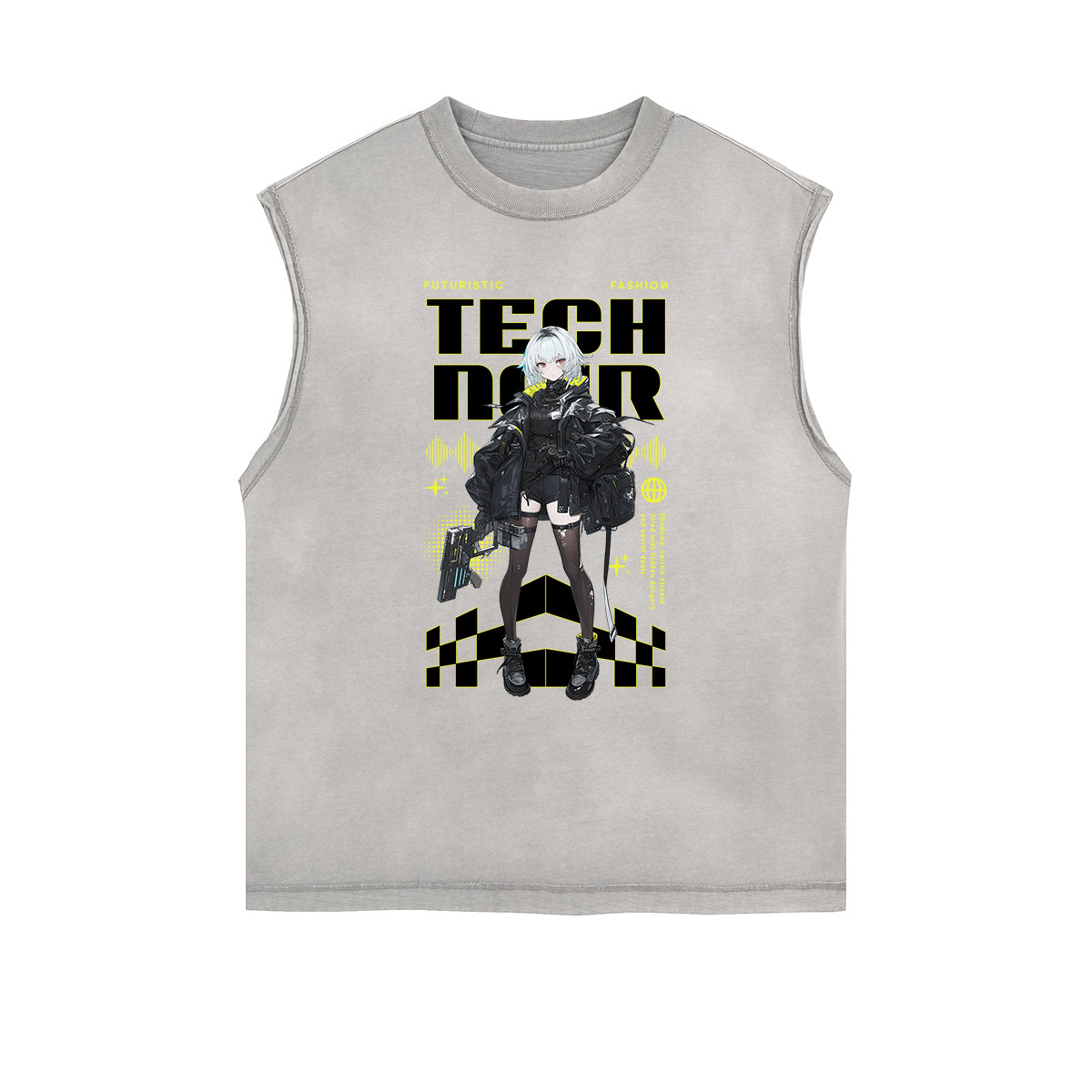 Washed Faded Y2K Anime Pattern Tank Top