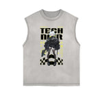 Washed Faded Y2K Anime Pattern Tank Top