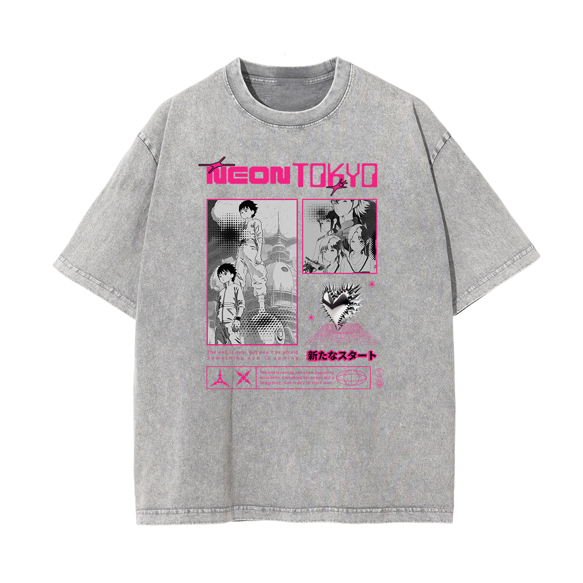 Washed Faded Anime Character Print Tee