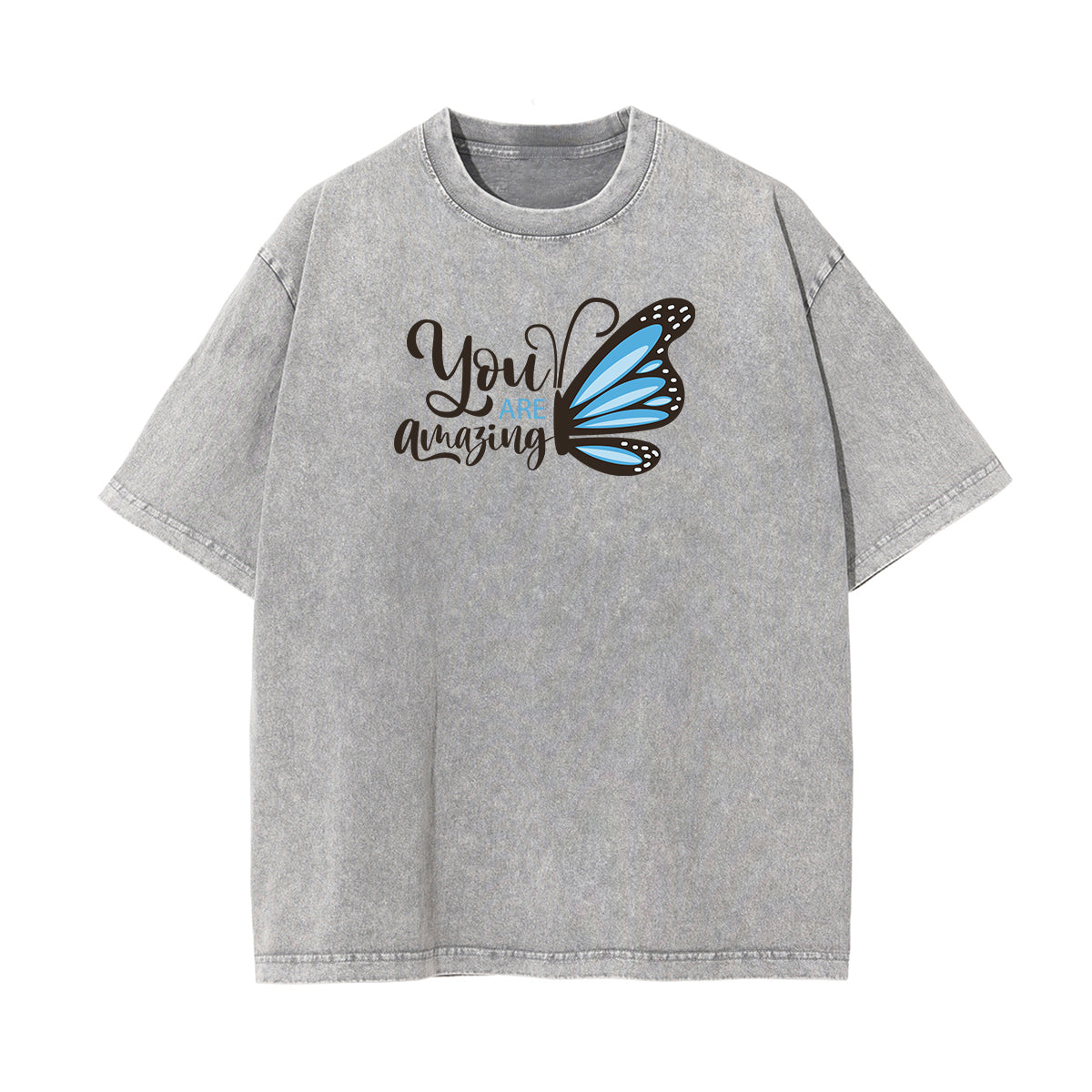 Camiseta con estampado de mariposa descolorida y lavada