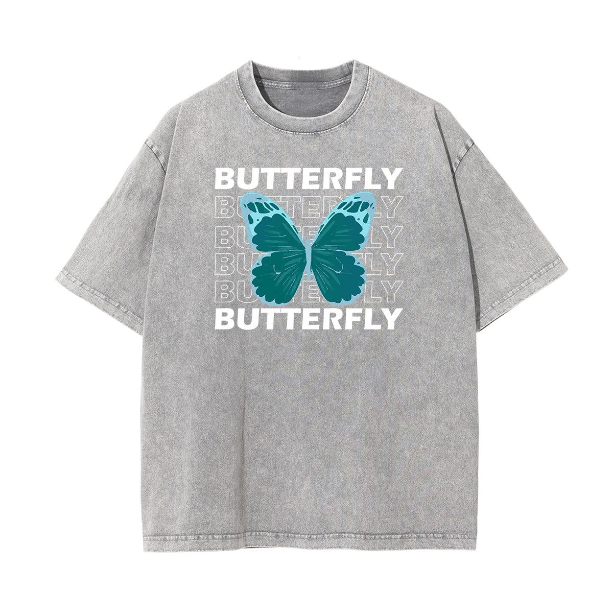 Camiseta con estampado de mariposa descolorida y lavada