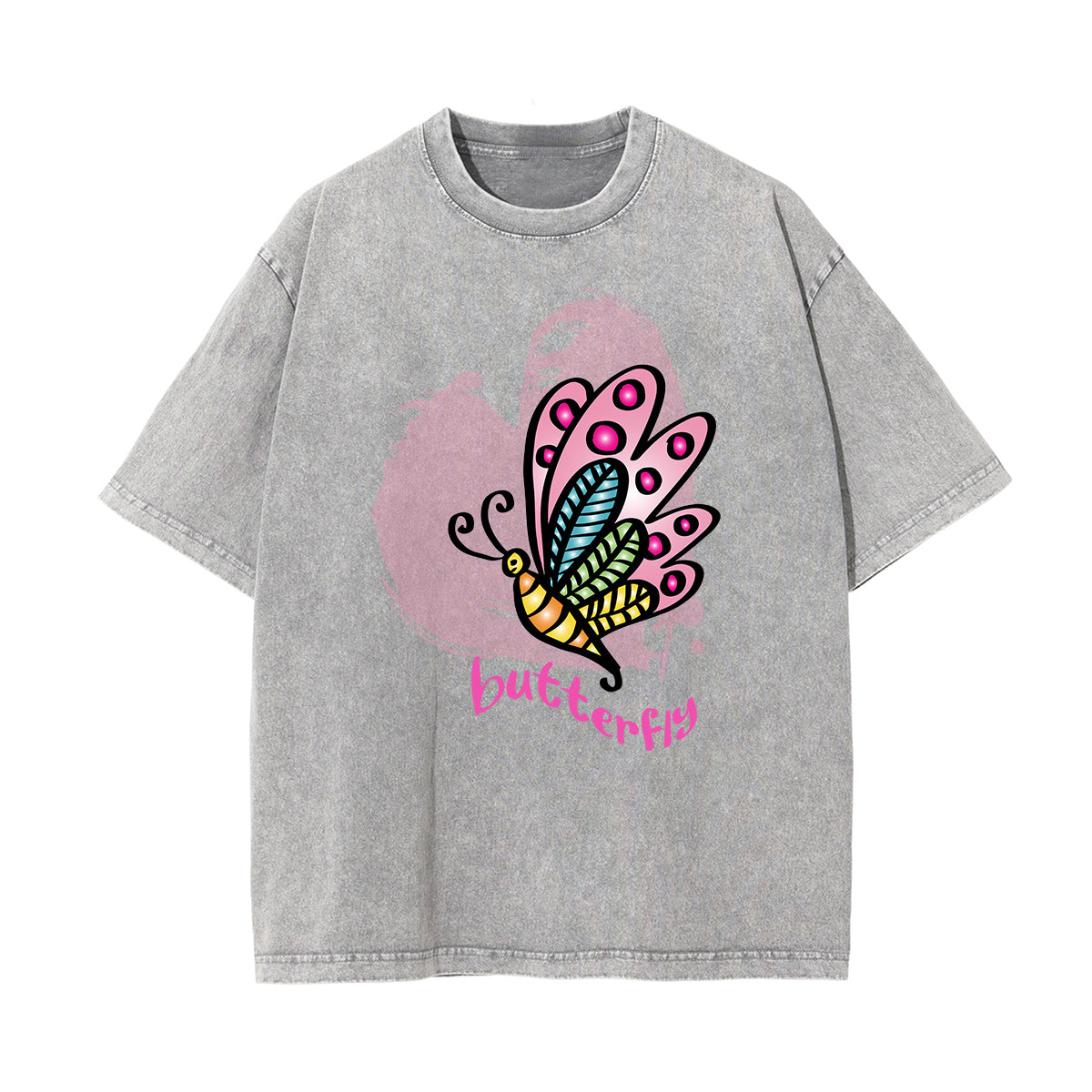 Camiseta con estampado de mariposa descolorida y lavada