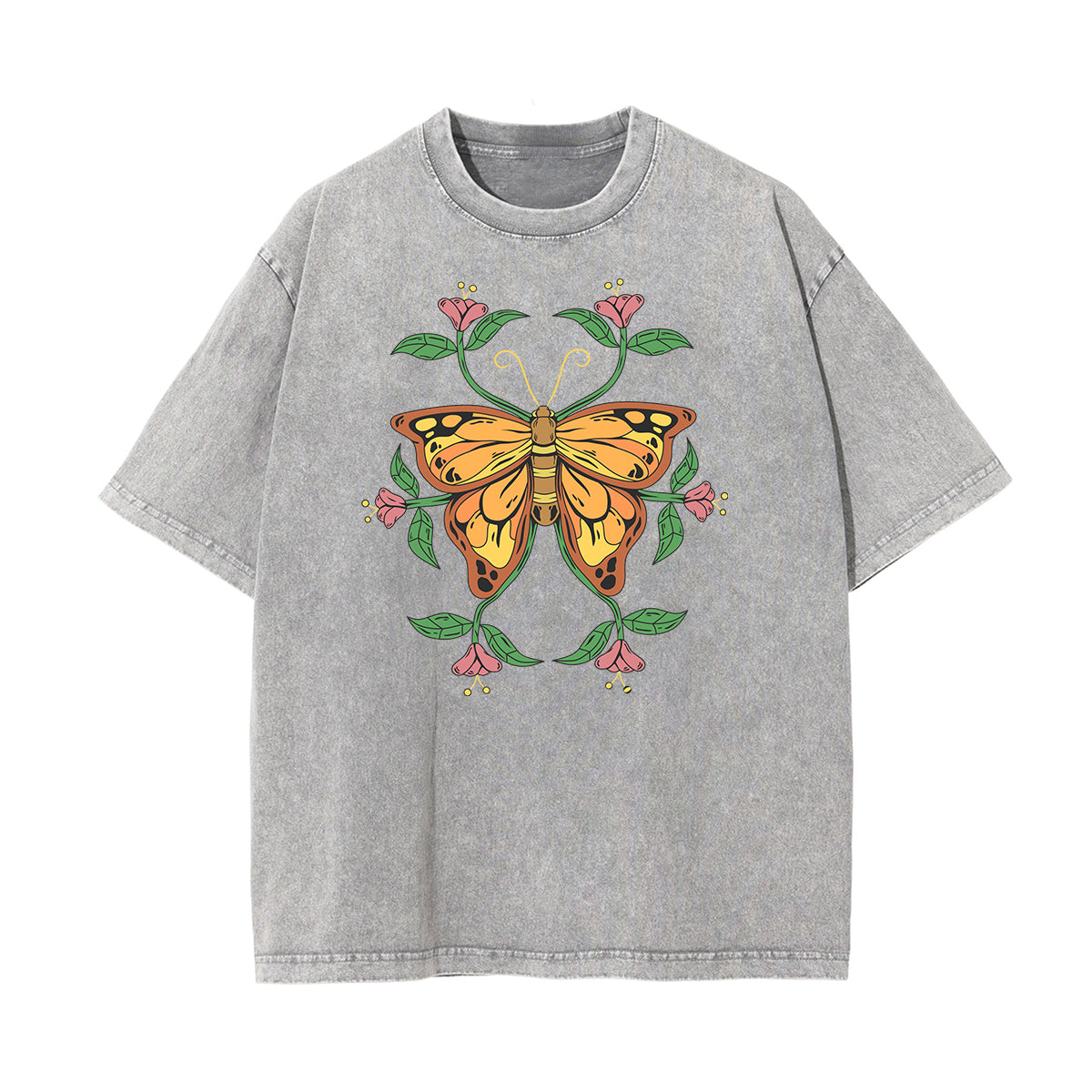 Camiseta con estampado de mariposa descolorida y lavada