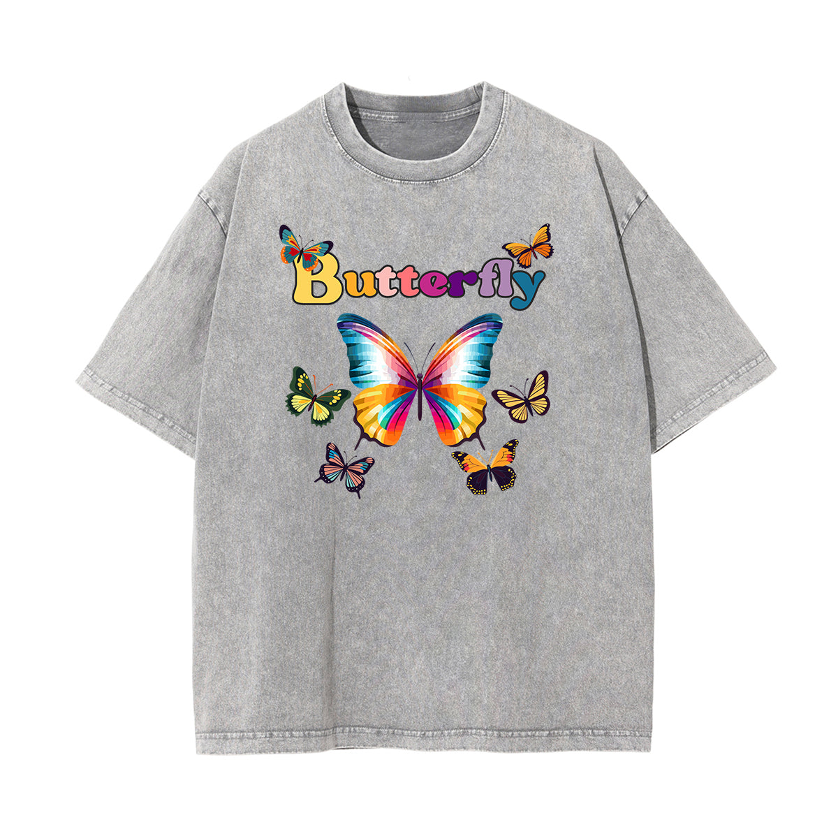 Camiseta con estampado de mariposa descolorida y lavada