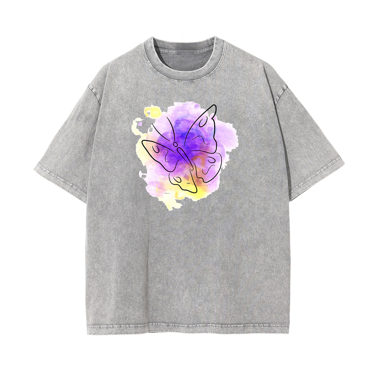 Camiseta con estampado de mariposa descolorida y lavada
