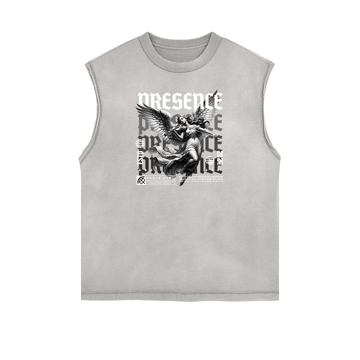 Sleeveless Angel Statue Graphic T Shirt