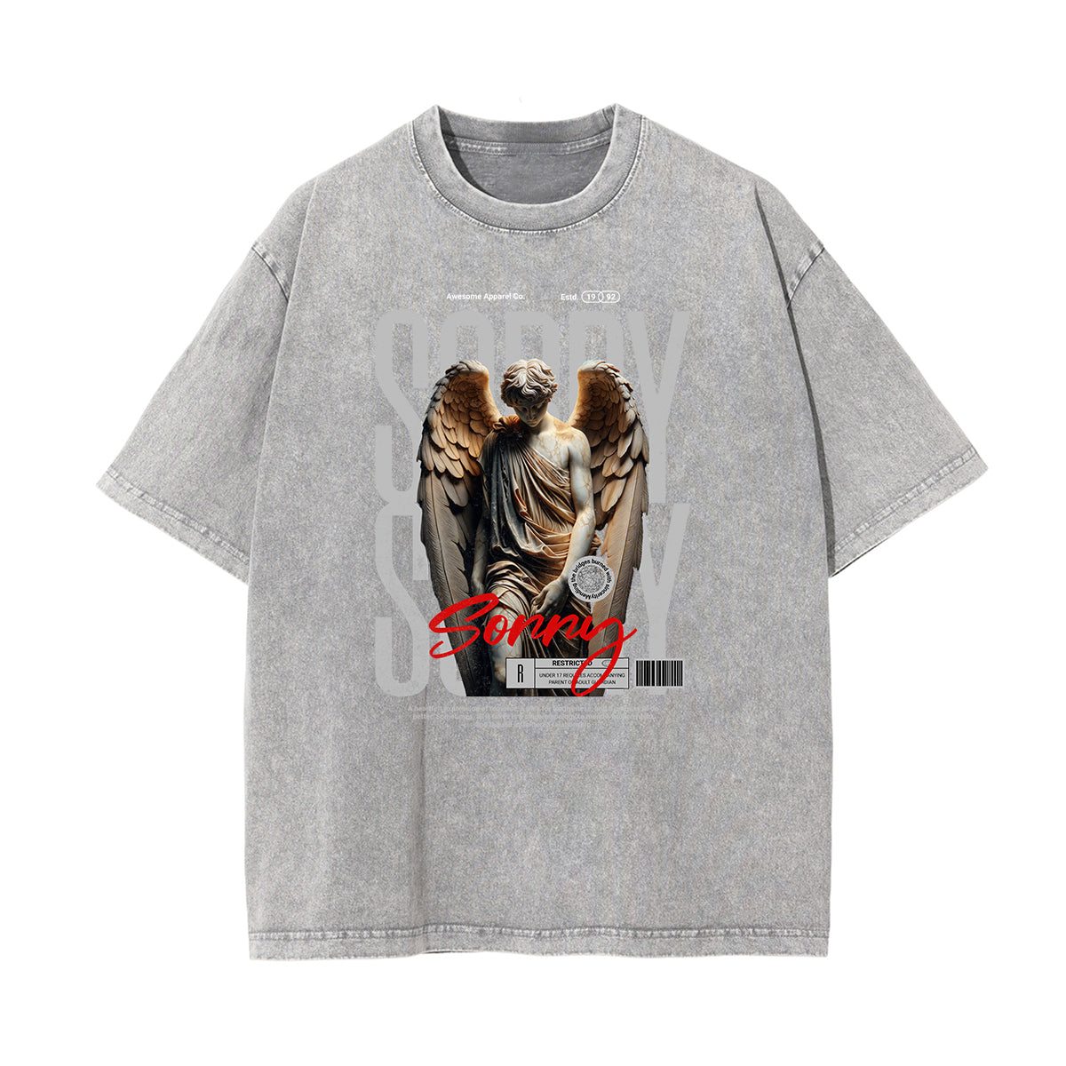 Crew Neck Angel Statue Graphic Tee