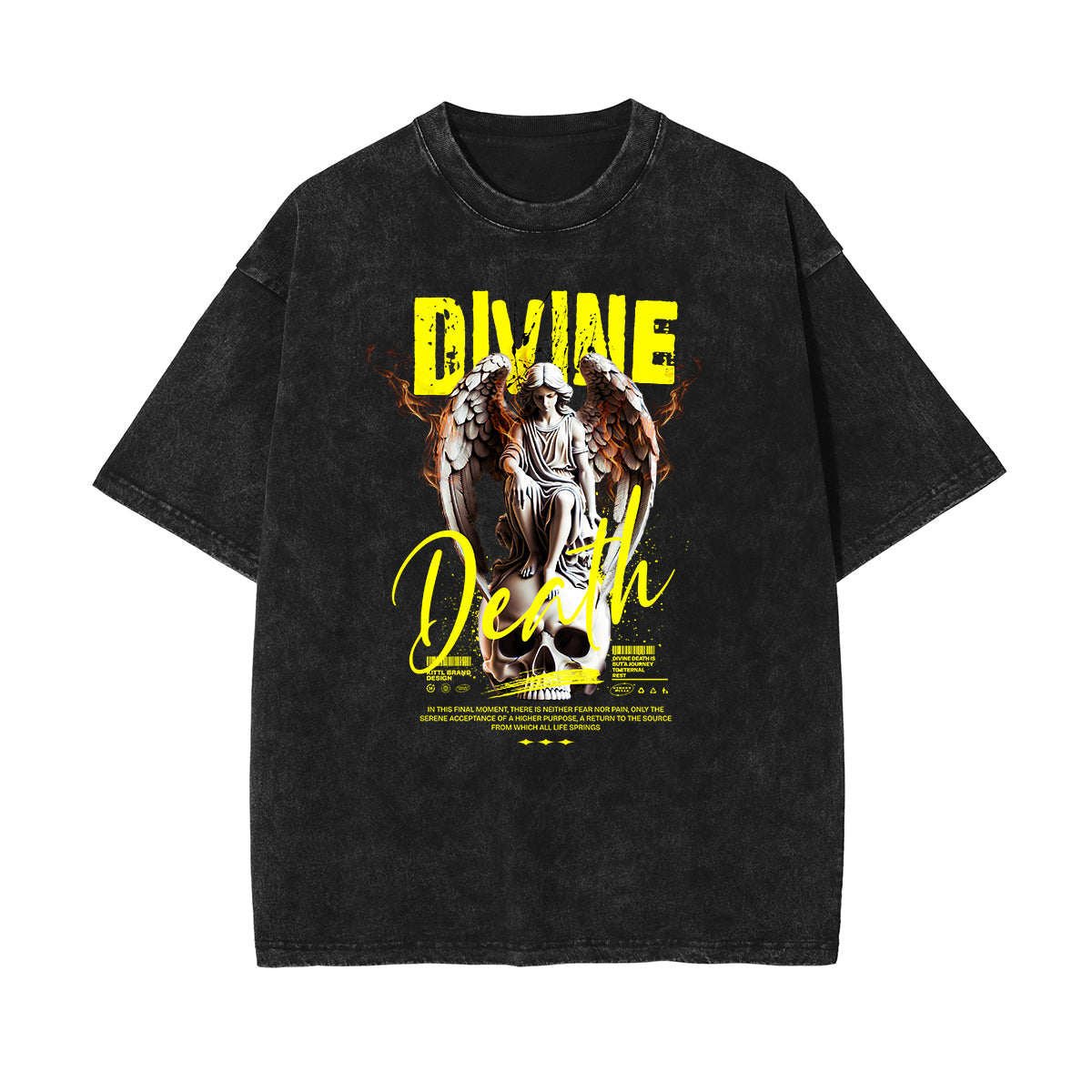 Celestial & Angel Statue Pattern Black Tee