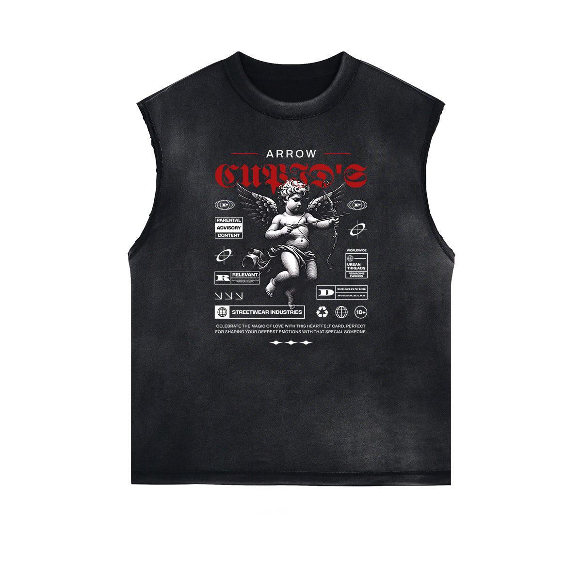 Stone Wash Cupid Angel Graphic Sleeveless Tee