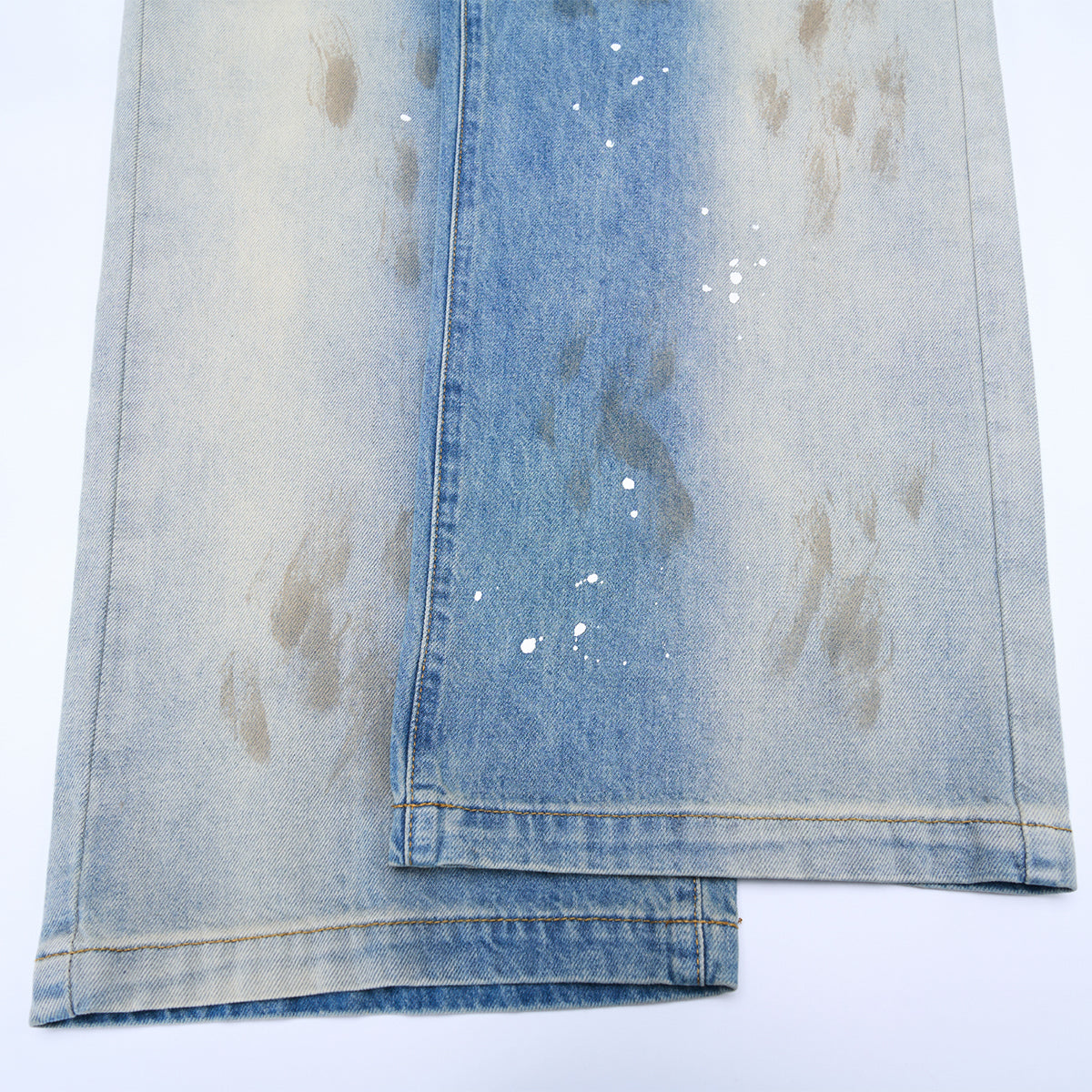 Paint Splatter Distressed Wide Leg Light Blue Jeans