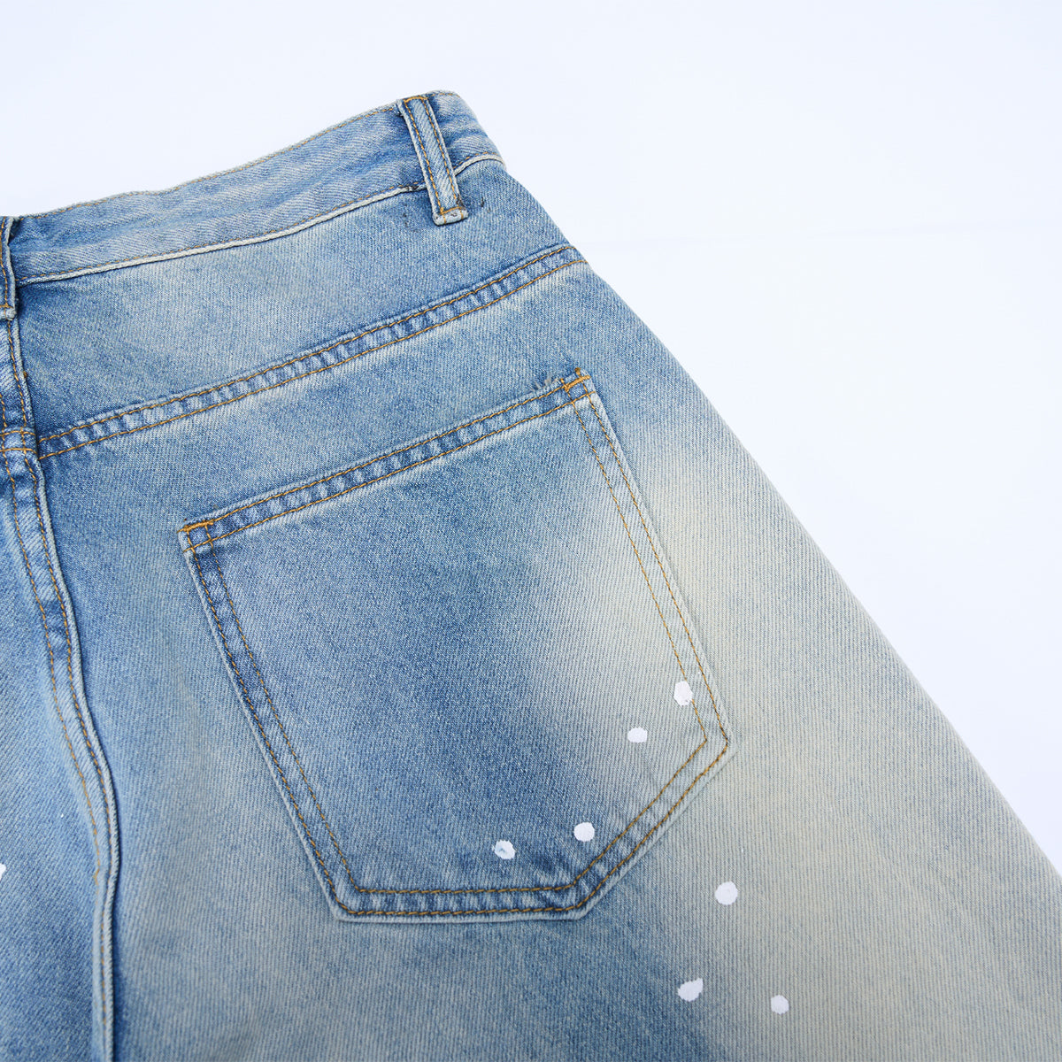 Paint Splatter Distressed Wide Leg Light Blue Jeans