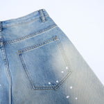 Paint Splatter Distressed Wide Leg Light Blue Jeans