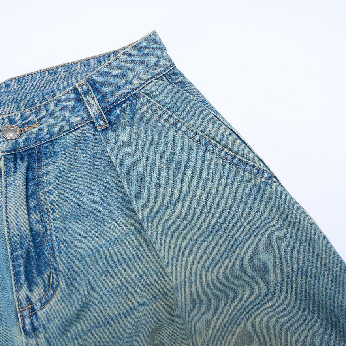 Vintage Washed Wide Leg Pleated Relaxed Jeans