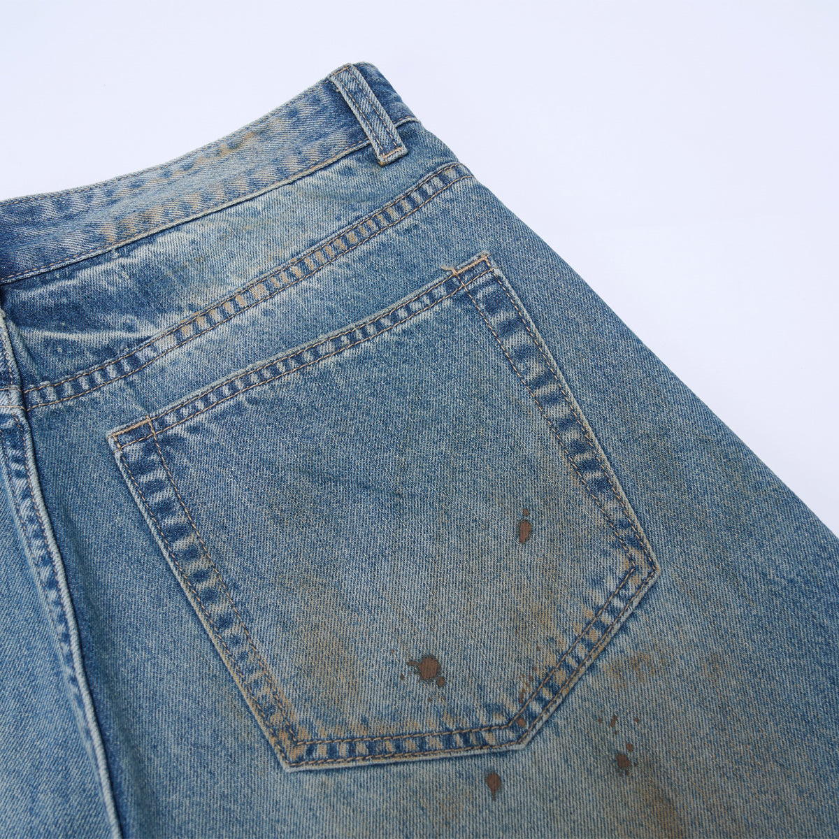 Light Blue Distressed Wide Leg Denim Jeans