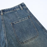 Vintage Contrast Fade Dark Wash Curved Wide Leg Jeans