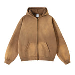 Distressed Double Slider Zip Hoodie-INNBLAC Fashion Apparel