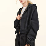 Cropped Zipped Up Hoodie-INNBLAC Fashion Apparel