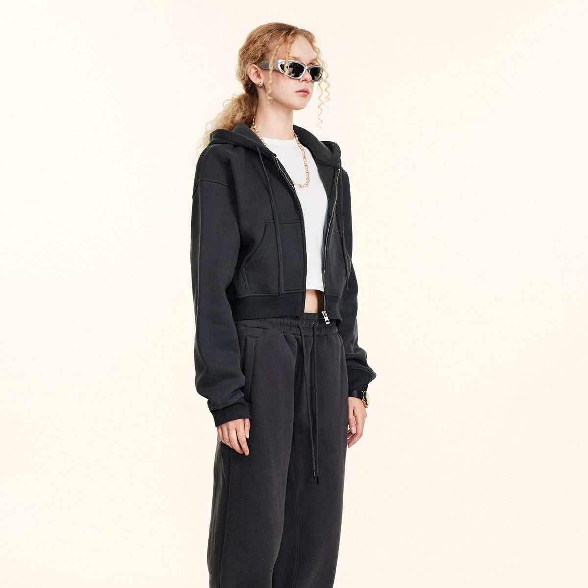 Cropped Zipped Up Hoodie-INNBLAC Fashion Apparel