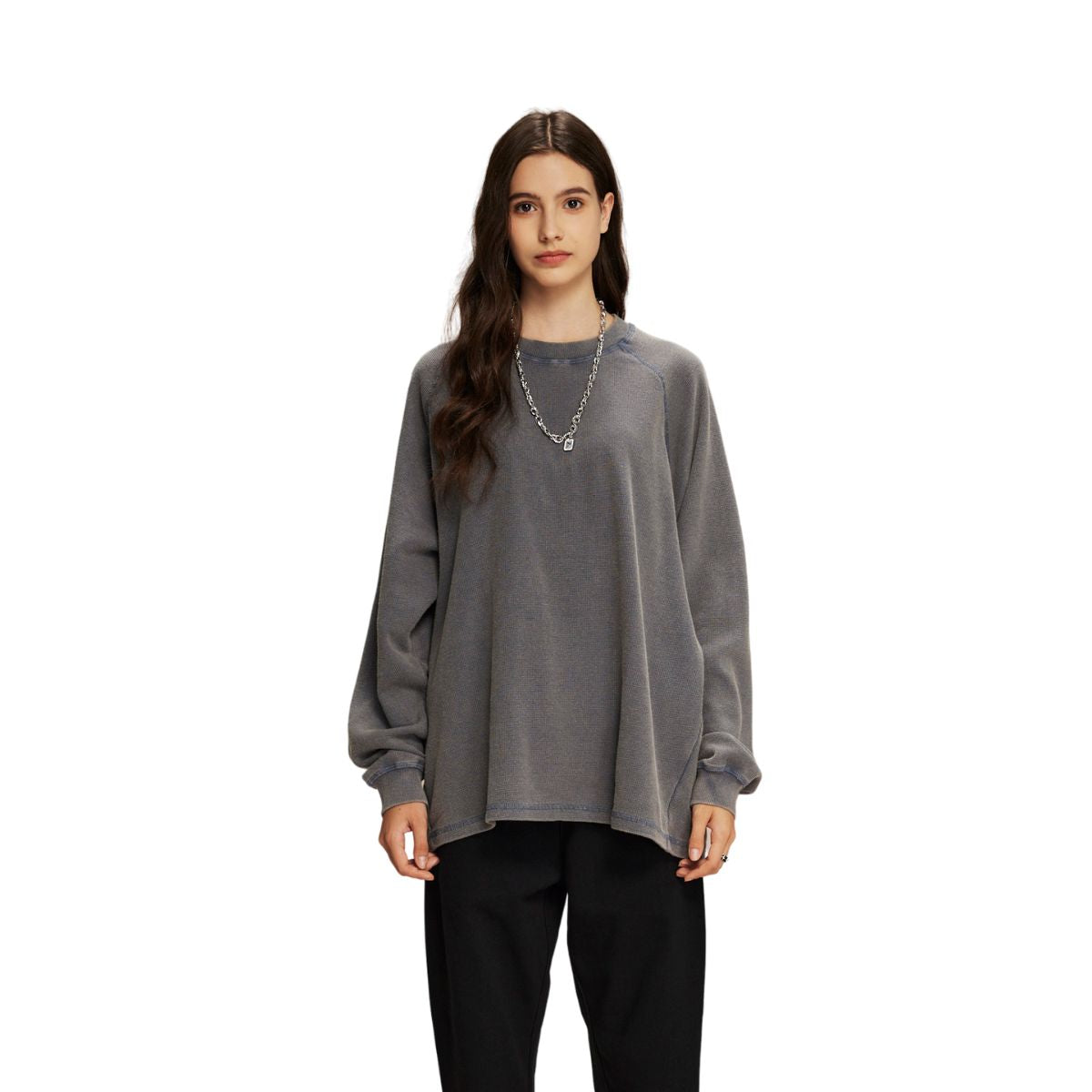 Women's Heavyweight Waffle-knit Long Sleeve T Shirt-INNBLAC Fashion Apparel