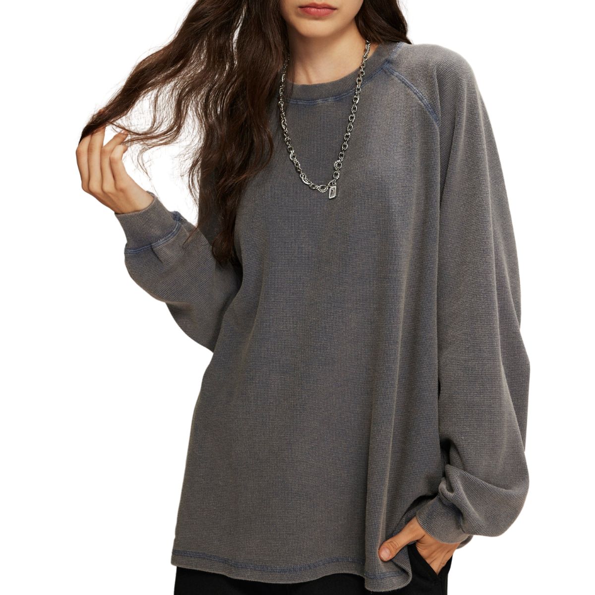 Women's Heavyweight Waffle-knit Long Sleeve T Shirt-INNBLAC Fashion Apparel