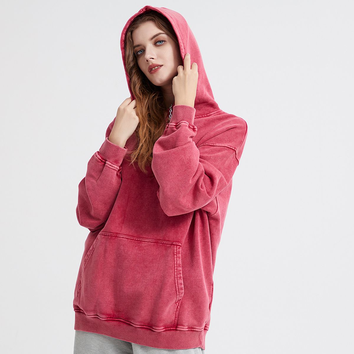 Women's Heavyweight Washed Kangaroo Pocket Hoodie-INNBLAC Fashion Apparel