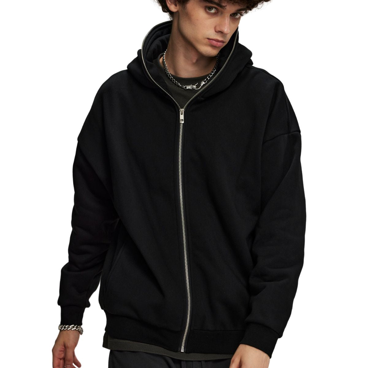 Solid Color Full Zip Hoodie-INNBLAC Fashion Apparel