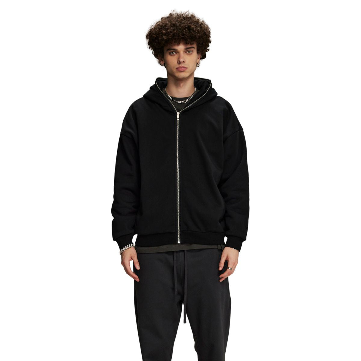 Solid Color Full Zip Hoodie-INNBLAC Fashion Apparel