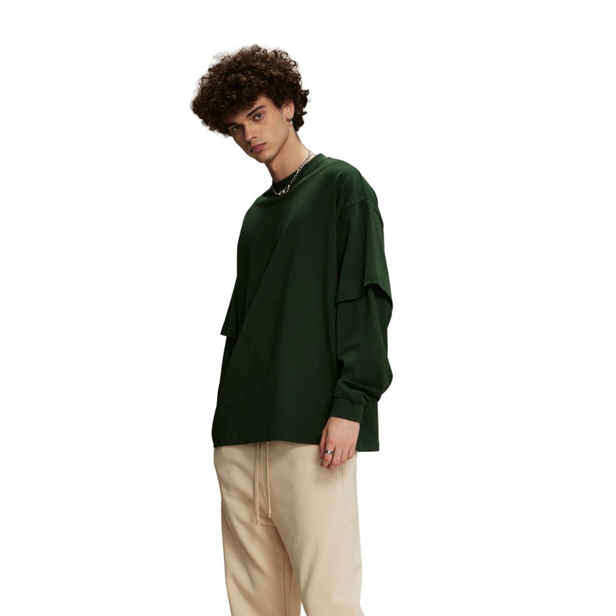 Solid Color Mock Two Piece Sweatshirt - Custom-INNBLAC Fashion Apparel