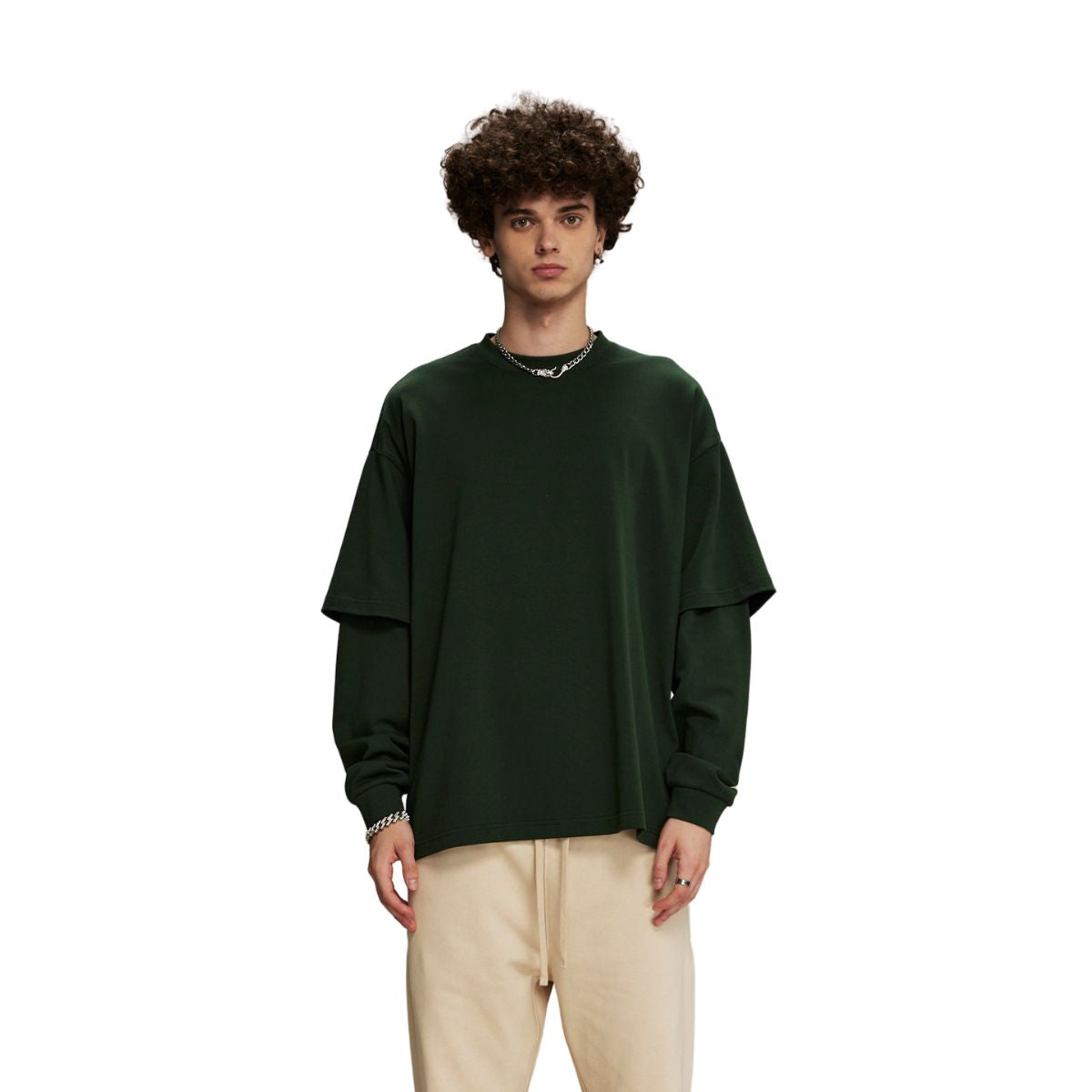 Solid Color Mock Two Piece Sweatshirt - Custom-INNBLAC Fashion Apparel