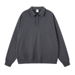 Solid Color Polo Sweatshirt-INNBLAC Fashion Apparel