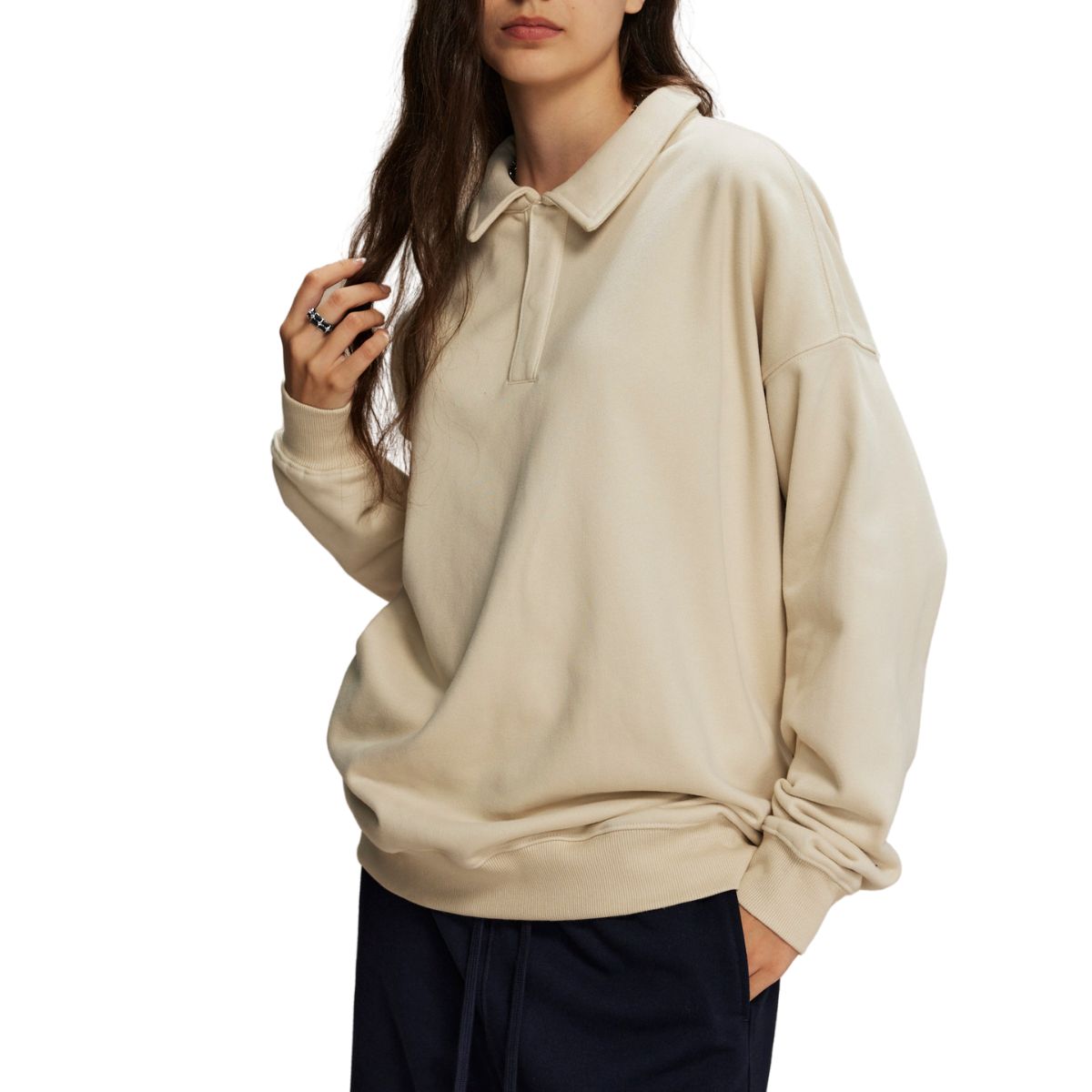 Women's Solid Color Polo Sweatshirt-INNBLAC Fashion Apparel