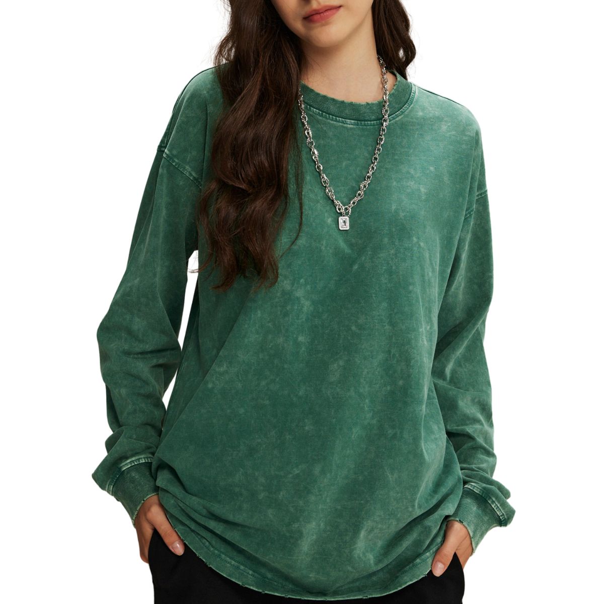 Women's Stone Wash Long Sleeve T Shirt-INNBLAC Fashion Apparel