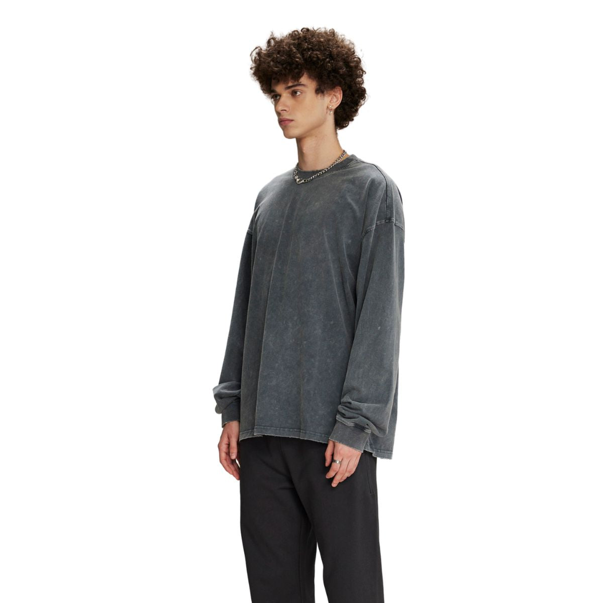 Stone Wash Long Sleeve T Shirt-INNBLAC Fashion Apparel