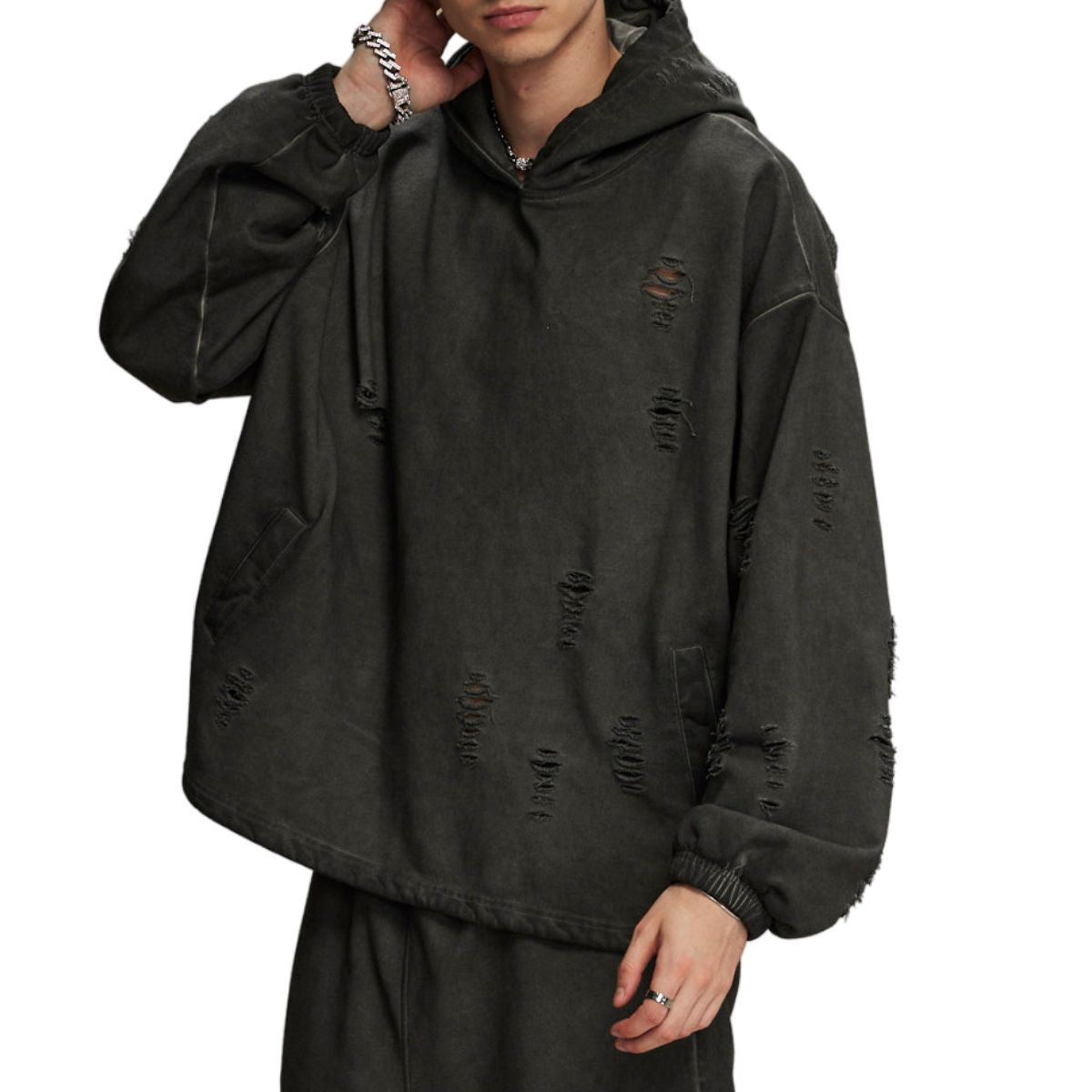 Vintage Spray Paint Ripped Hoodie-INNBLAC Fashion Apparel