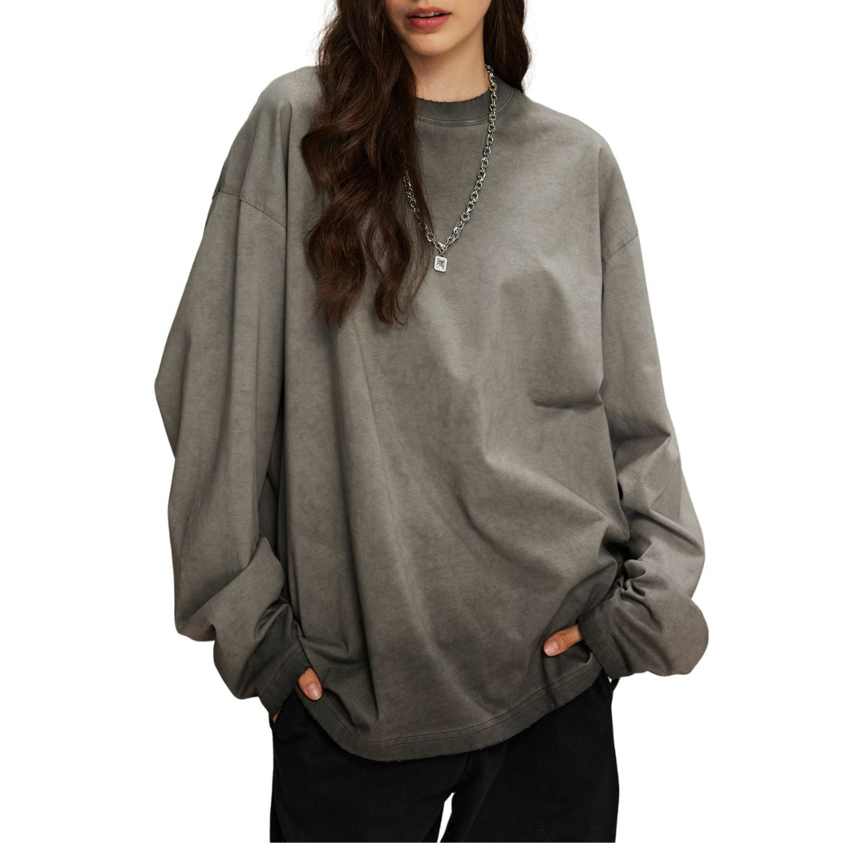 Women's Vintage Wash Distressed Sweatshirt-INNBLAC Fashion Apparel