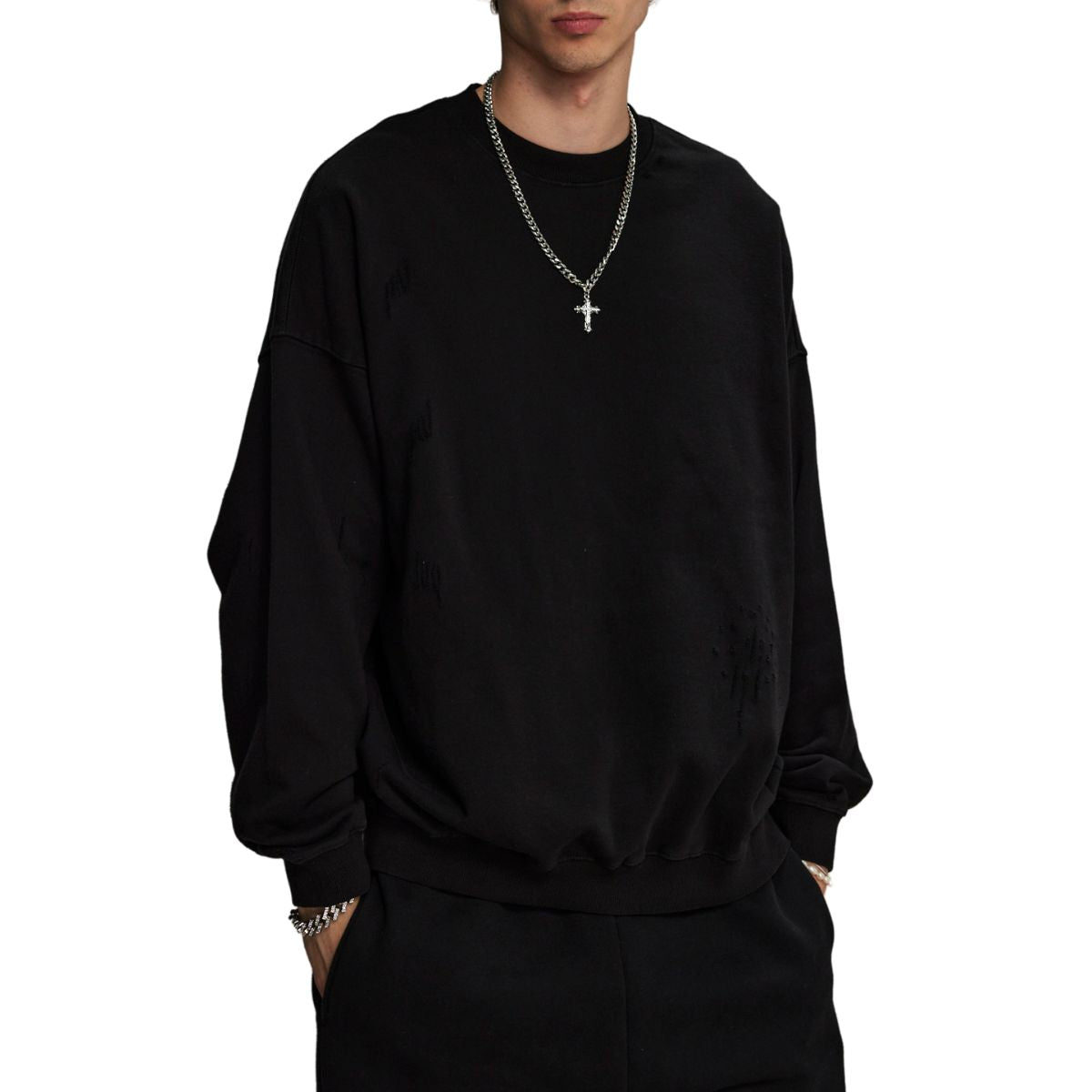 Vintage Washed Distressed Thick Sweatshirt-INNBLAC Fashion Apparel