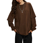 Women's Distressed Hem Mock Two Piece Sweatshirt-INNBLAC Fashion Apparel