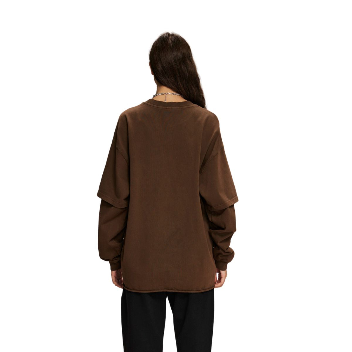 Women's Distressed Hem Mock Two Piece Sweatshirt-INNBLAC Fashion Apparel