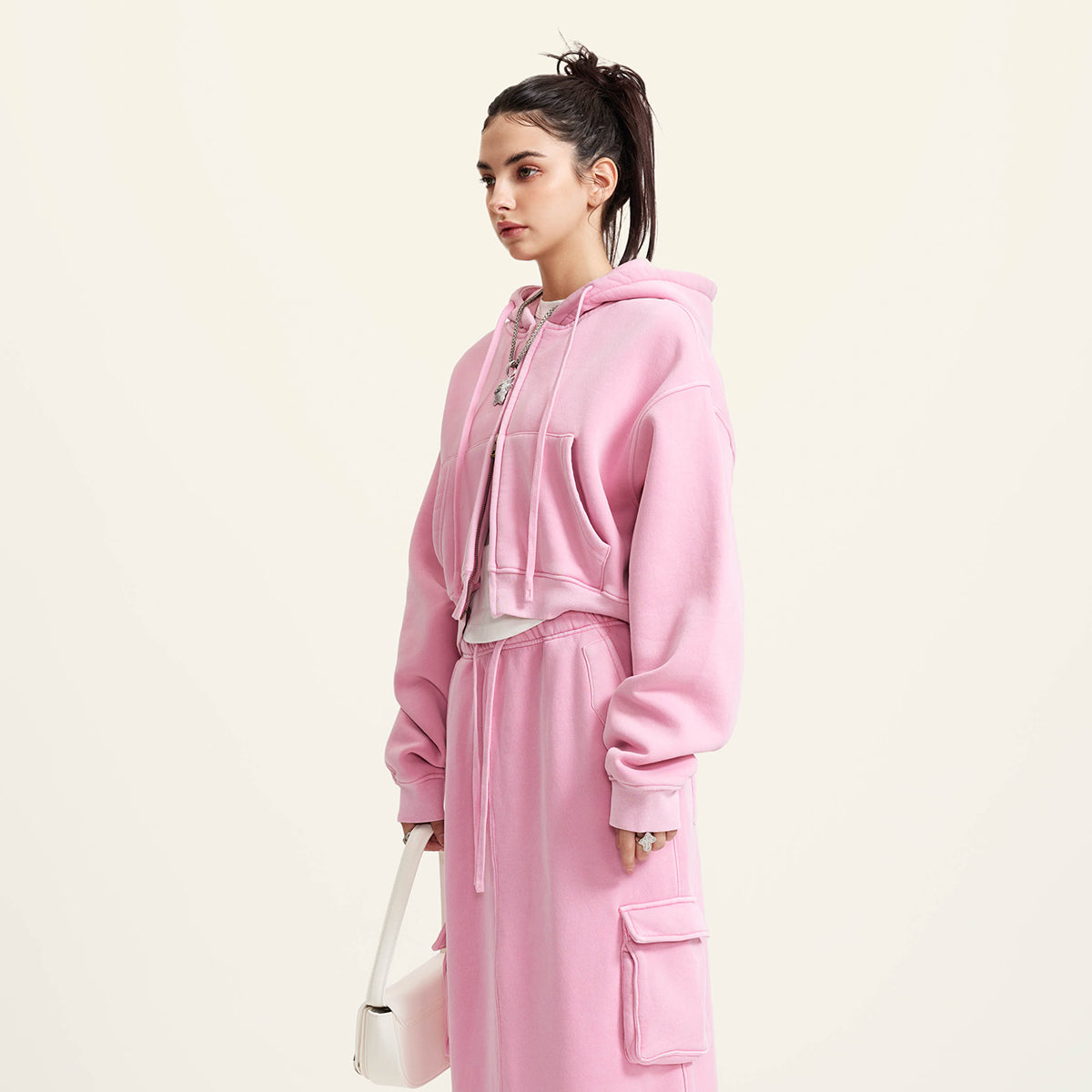 Women's Double Slider Zip Crop Hoodie-INNBLAC Fashion Apparel