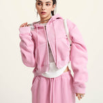 Women's Double Slider Zip Crop Hoodie-INNBLAC Fashion Apparel