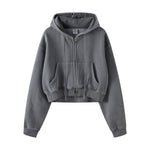 Women's Double Slider Zip Crop Hoodie-INNBLAC Fashion Apparel