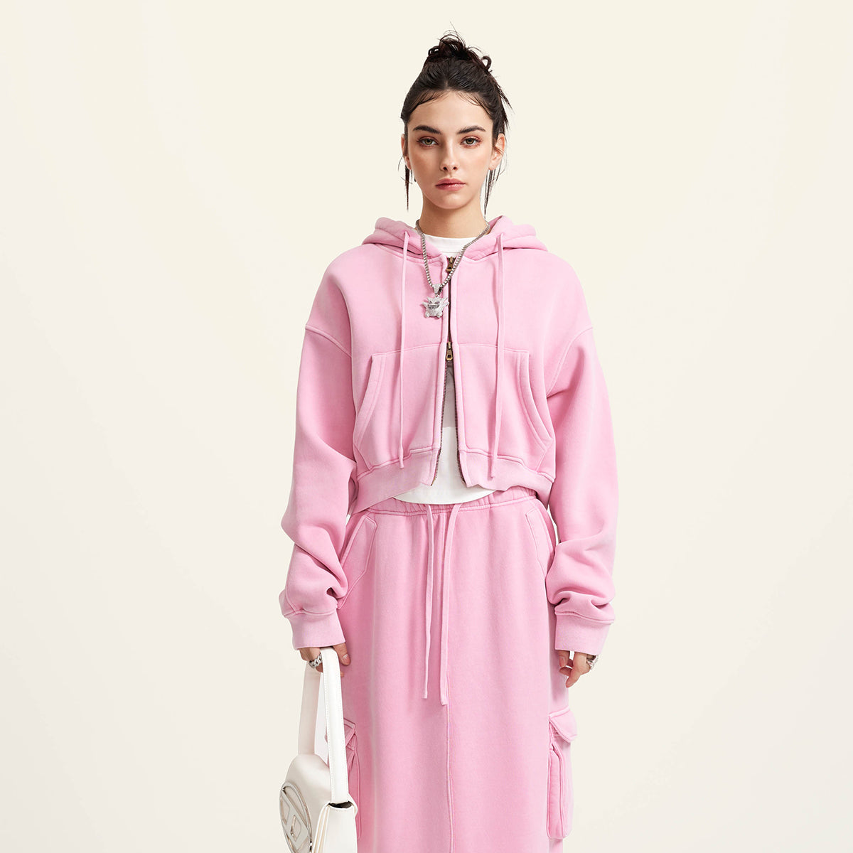 Women's Double Slider Zip Crop Hoodie-INNBLAC Fashion Apparel