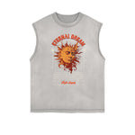 Distressed Sleeveless Summer Vacation Pattern Tee
