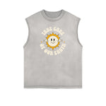 Distressed Sleeveless Summer Vacation Pattern Tee